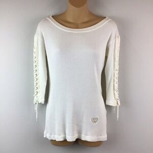 MCM Ivory Ribbed Lightweight Sweater | Large